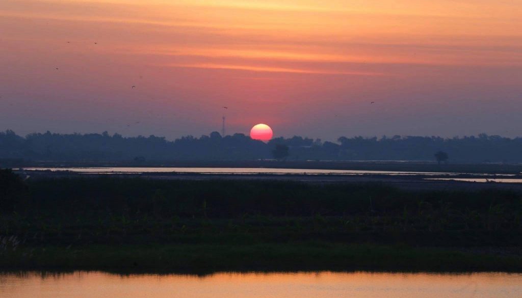 Sunset in Thailand in a monk temple